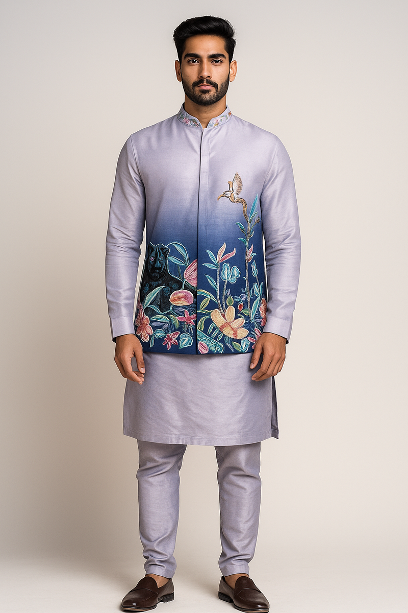 Designer Lavender Kurta Jacket Set