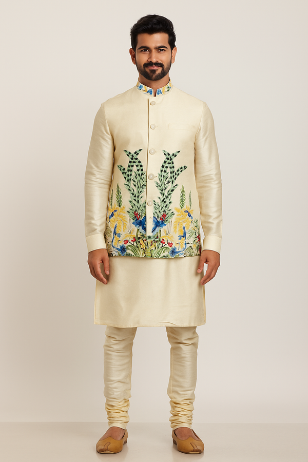 Teal Dark Brocade Nehru Jacket