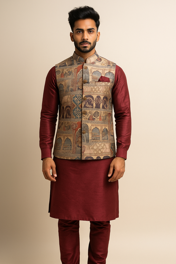 Vintage Print Nehru Jacket