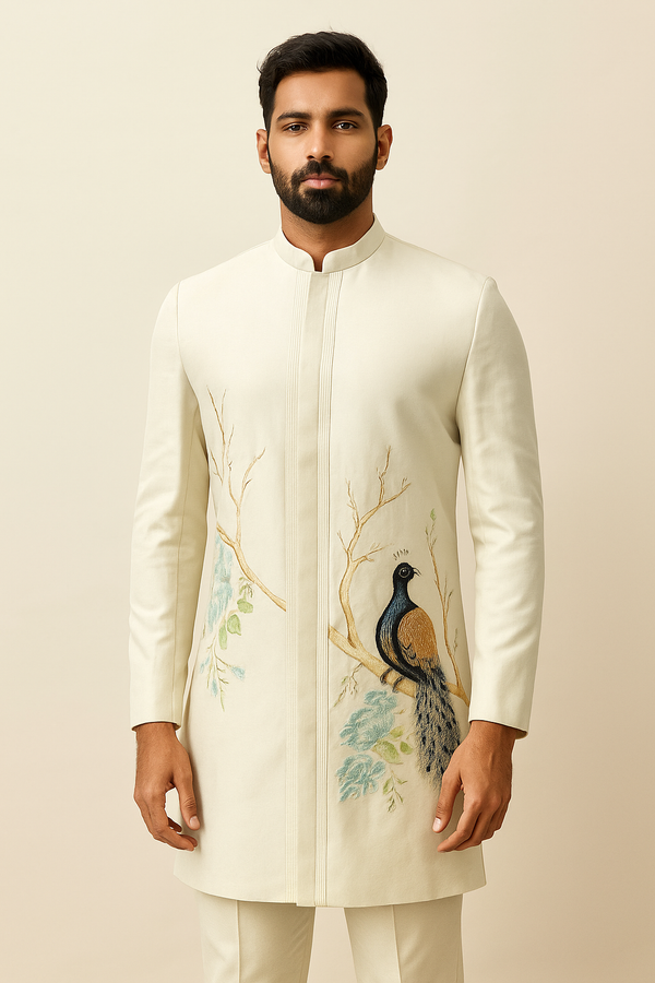 Kurta Set with Multi-Color Antique Motif Nehru Jacket