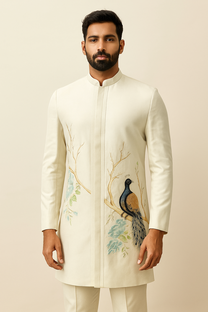 Kurta Set with Multi-Color Antique Motif Nehru Jacket