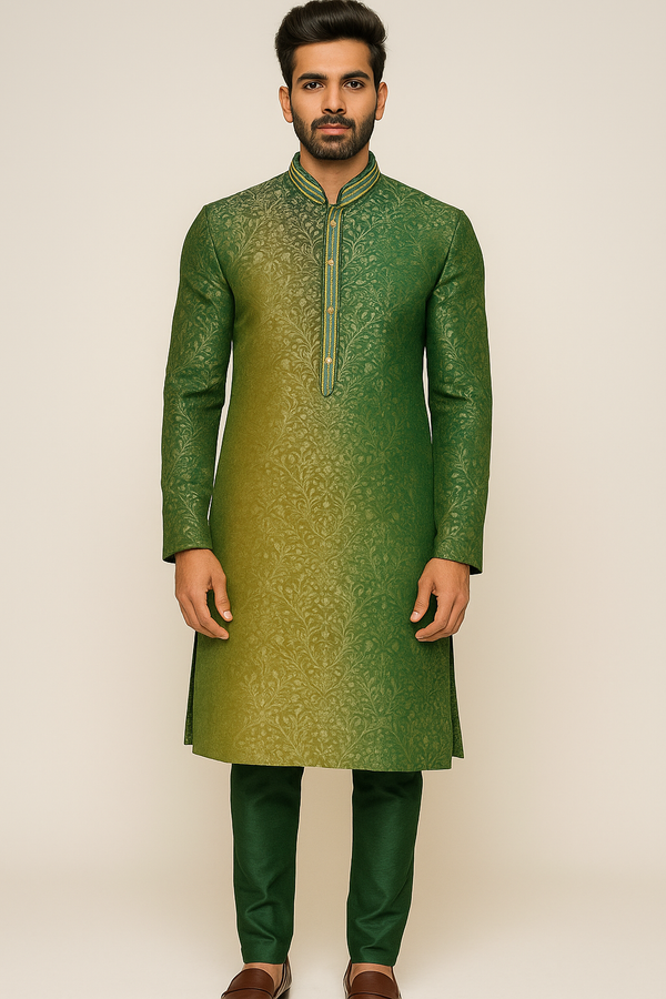 Green Jacquard Kurta