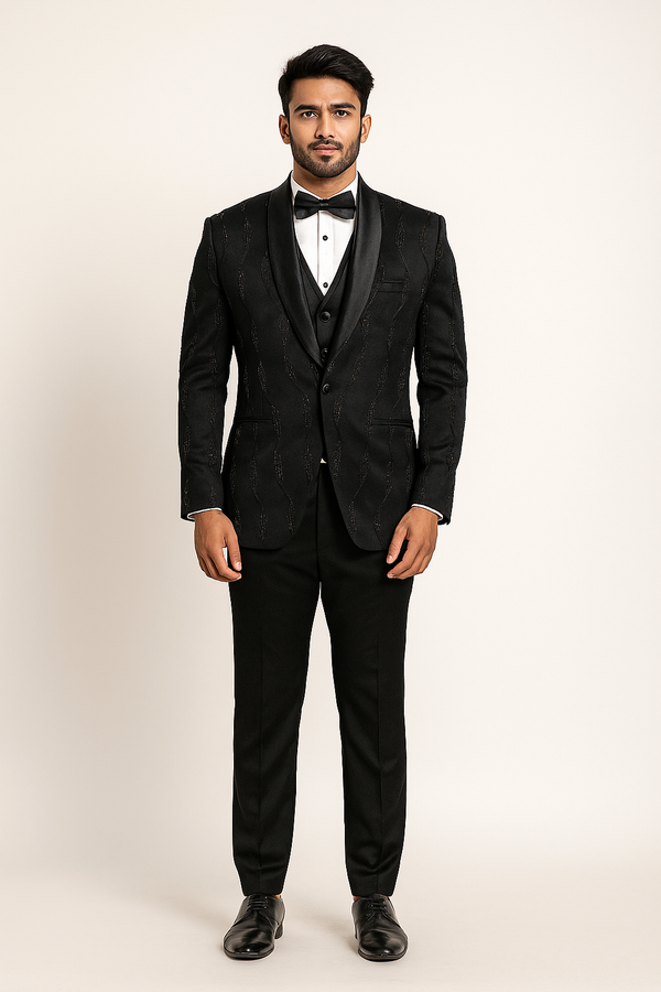 Black Tuxedo with Diagonal Sequin Pattern
