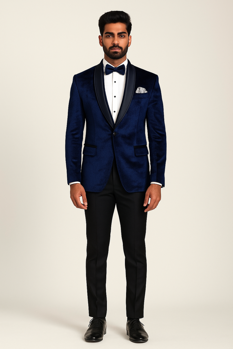 Classic Navy Blue Velvet Tuxedo