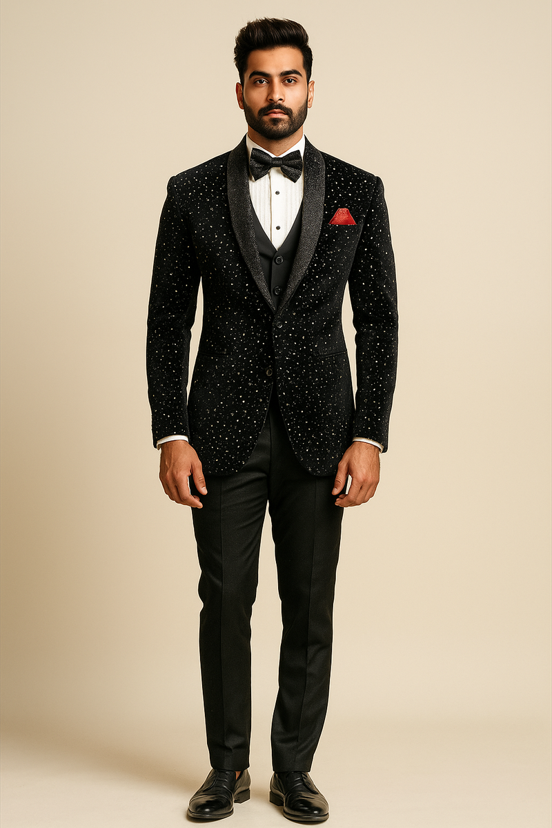 Black Velvet Tuxedo with Starry Stud Embellishment