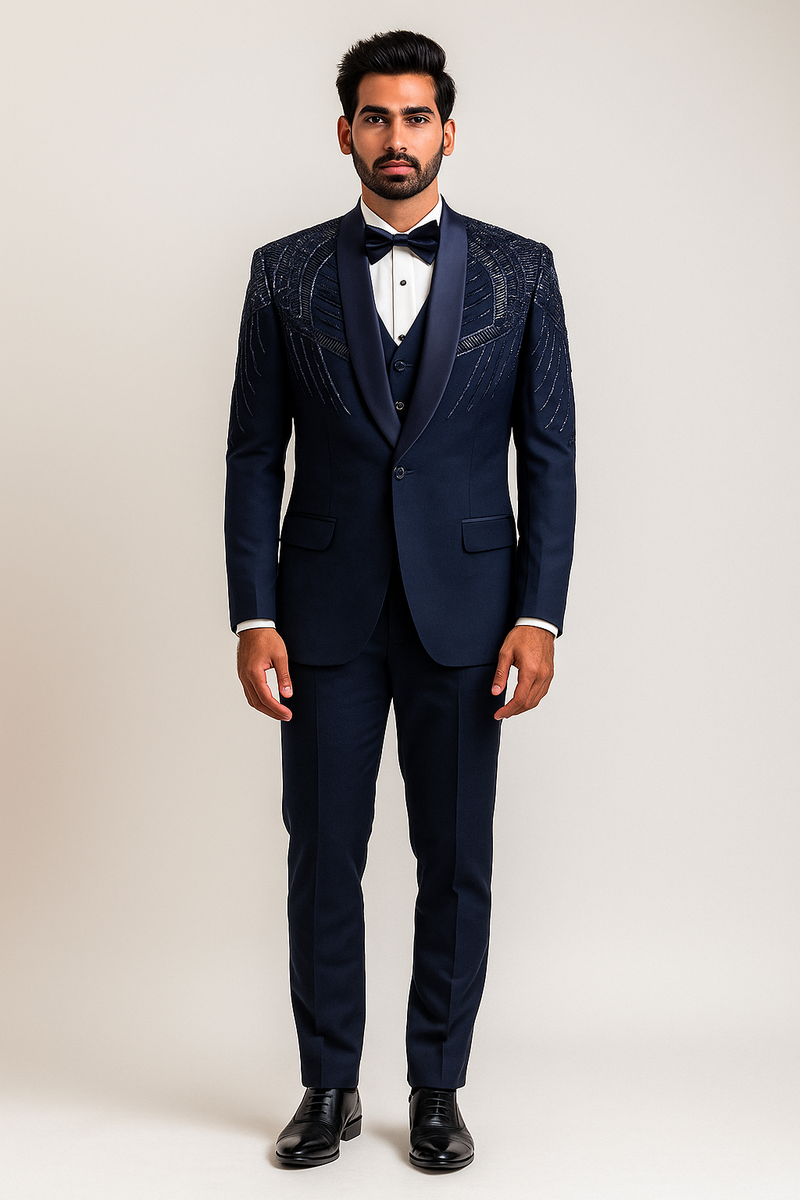 Navy Blue Tuxedo with Metallic Feather