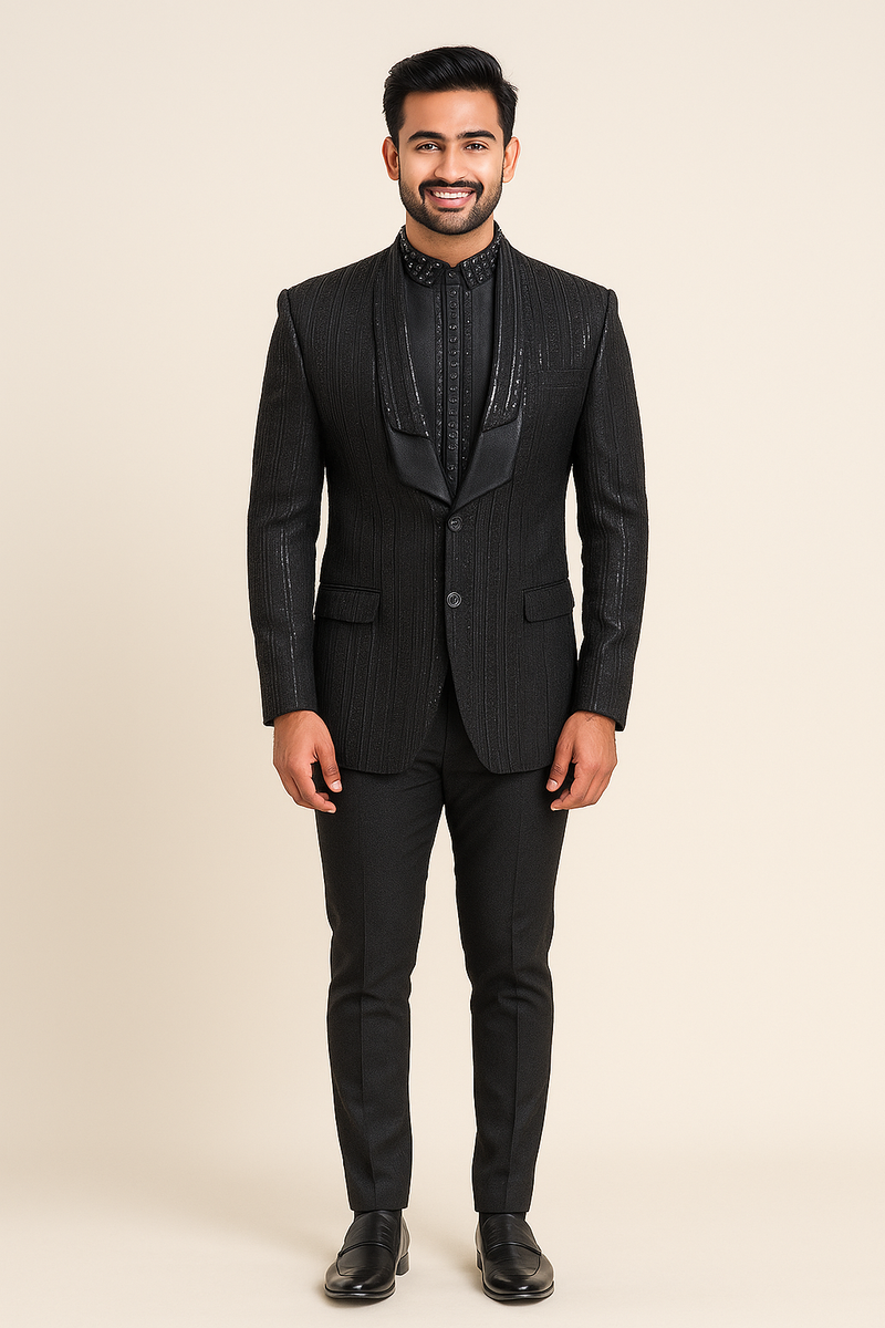 Black Sequin Stripe Tuxedo